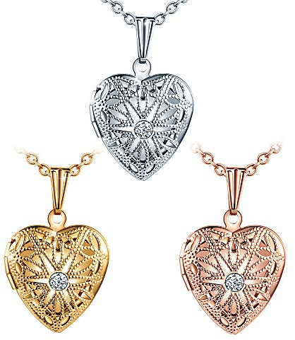 Locket Photo Necklace Heart Love Lockets Necklaces Stainless Steel 20(50cm) Chain for Women with Gift Box Greeting Card