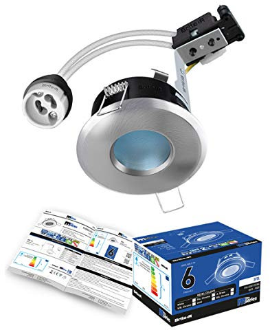 GU10 Bathroom IP65 Fixed Downlight Satin Chrome Brite-R LED Spotlight Recessed Ceiling Light Fitting Die-Cast Aluminium IP65 Rated Halogen Compatible CE Approved Easy Install 2 Year Warranty No Bulb