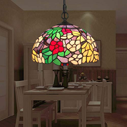 Yjmgrowing Tiffany Style Pendelleuchte für Esszimmer 12-Zoll-Glasmalerei Pendelleuchte für Kitchen Island Hallway Bar Pendelleuchten Kronleuchter,220V, E27,A