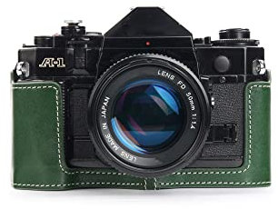 TP Original Handmade Genuine Real Leather Half Camera Case Bag Cover for Canon AE-1 AE-1P A-1 (with Handle) Green Color