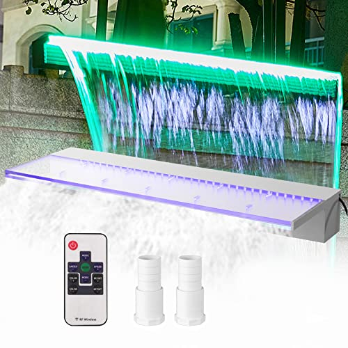 Happybuy Wasserfall 92 x 8 x 21cm, aus Acrylmaterial, Bachlaufsets 8m Netzkabel, Mauer Gabione Teich Springbrunnen Bunte Streife, Wasserfontäne für Pool, Silber