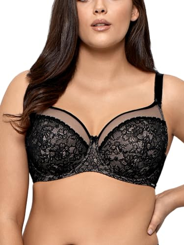 Nipplex Rafaela Soft Vollschalen-BH für DamenExtra bequemes Design Weiche Konstruktion mit Spitze, verstellbaren Trägern und seitlichen BügelnZarte BusenformungSchwarz & Beige, 70G