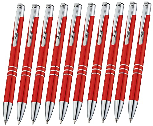 Pack 10 Metallkugelschreiber Rot Metall Kugelschreiber Druckkugelschreiber nachfüllbare Großraummine Blaue Tinte Metallgehäuse rote Kulischreiber
