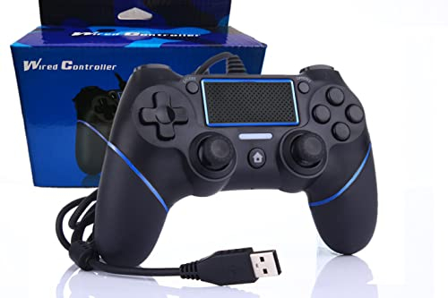 Intckwan Kabelgebunden Game Controller für PS-4 / Pro/Slim/Laptop/PC(win7/8/10), Wired Gamepad Joystick mit Vibration und Anti-Rutsch-Griff, Ergonomie(Blau)