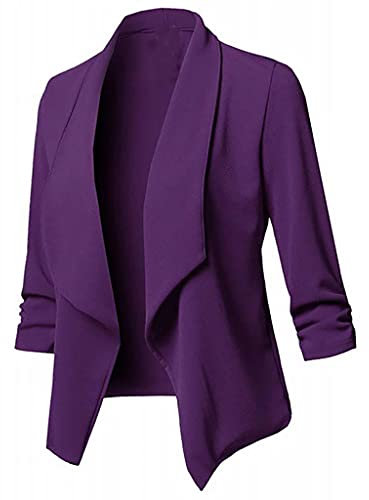 Modaworld Donna Blazer Manica 3/4 Elegante Giacche da Abito Slim Fit Aperto Davanti Colletto Casual Cappotto Tinta Unita Ufficio Business Blazer Top Cardigan