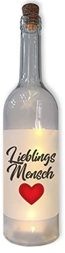 WB wohn trends LED-Flasche mit Banderole, Lieblings-Mensch mit Herz, 29cm Flaschen-Licht Glitzer-Flasche Leuchtflasche Lampe mit Text Spruch