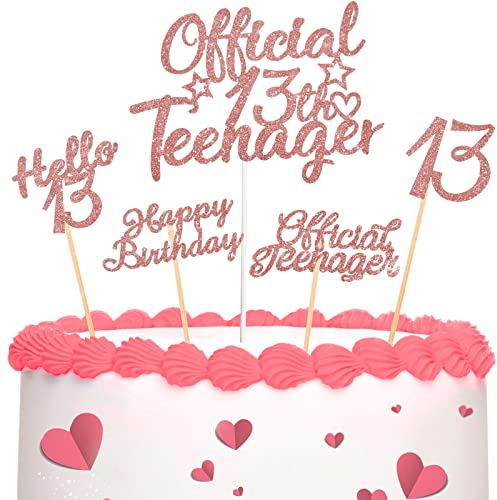 13 Stück Glitzer 13. Geburtstag Cupcake Toppers Official Teenager Cupcake Picks Hello 13 Kuchen Topper 13 Happy Birthday Kuchen Dekoration Kits 13. Geburtstag Kuchen Deko (Rose Gold)