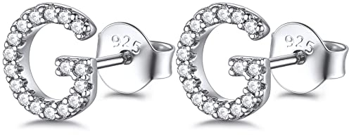 FOCALOOK Damen Funkelnde Ohrstecker mit Buchstabe G 925er Silber Zirkonia Initiale Letter Ohrringe Ohr Piercing Schmuck Accessoire für Weihnachten Geburtstag