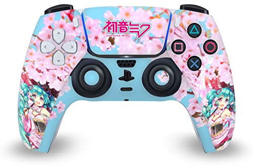 Head Case Designs Offizielle Hatsune Miku Sakura Grafiken Vinyl Frontplatte Haut Gaming Aufkleber Abziehbild Abdeckung kompatibel mit Sony Playstation 5 PS5 DualSense Controller