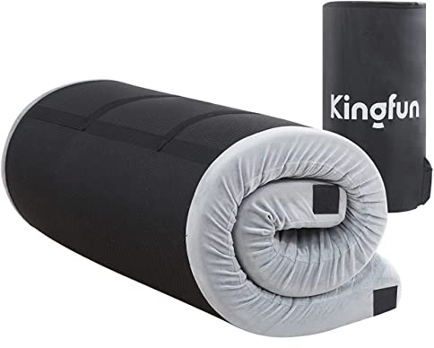 Kingfun Memory Foam Camping-Matratze, 7,6 cm wasserdichter Boden, faltbar, tragbar, Roll-up-Matratze, Bett, Bequeme Auto-Camping-Schlafmatte, LKW-Bett, Zelt mit abnehmbarem Bezug, Reisetasche,