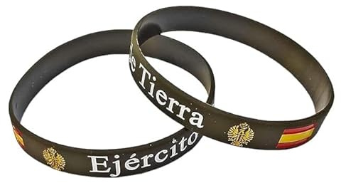 Pulsera de Goma de Silicona Gruesa con diseño de Ejército de Tierra con Escudo y Bandera española - 2 Unidades