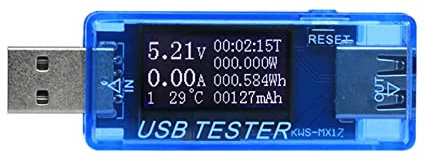WANGCL USB Digitaler Leistungsmesser Tester Spannungsprüfer Stromzähler Kapazitätsprüfer Temperaturtester - Blau