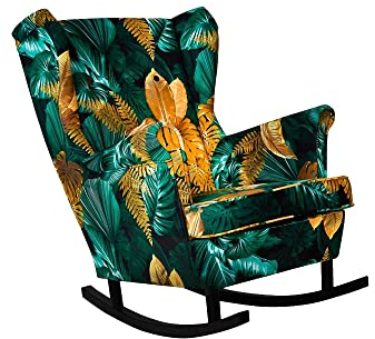 Family Meble Uszak-Schaukelstuhl im skandinavischen Stil | Traditionelles klassisches Design | Moderner Druck | Passt in jedes Interieur | Hochwertige Verarbeitung | Goldene Monstera Blätter