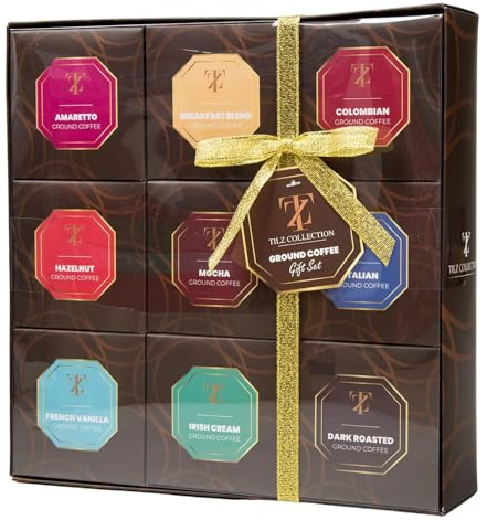 Coffee Gifts - Coffee Gifts For Men, 9 Flavoured Ground Coffee For Cafetiere Coffee Gifts For Women | French Vanilla Coffee, Irish Coffee, Italian, Hazelnut, Easter Gifts For Him, Her (Ground)