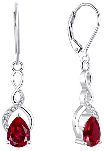 YL Unendlichkeit Tropfen Ohrringe 925 Sterling Silber Juli Geburtsstein Rubin Ohrringe für Damen