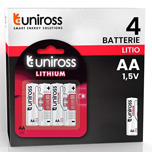 Uniross Pile Stilo Lithium AA 1,5V Ultra Performance Mignon Al Litio - Blister Da 4 Batterie Li-Ion