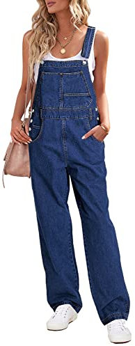 Roskiky Salopette da donna in jeans Loose Fit Denim Bib Baggy Tuta Straight Wide Leg Stretch Jean Pantaloni alla moda, Lago di Sargasso, S