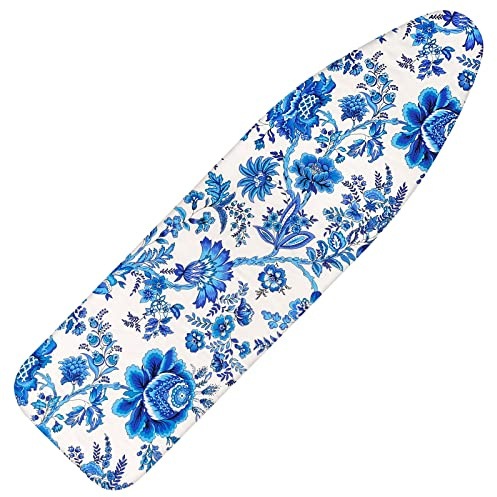 Memeaty Ironing Board Cover and Pad 15x54 Inch Standard Ironing Board Cover with Elastic Edge and Hook and Loop Fasteners Scorch and Stain Resistant Cotton Ironing Covers with Thick Padding