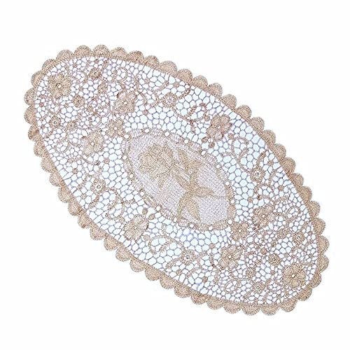 Wambere 2er Set Platzsets,Spitze Deckchen Untersetzer Tischset,Einfach Hohle Tischdecke aus Spitze,Bestickte ovale Tischdecke,Hitzebeständig und rutschfest,Ideal für Küche,Party,Hochzeit usw,Khaki