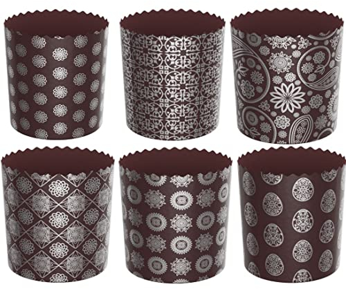 6pcs Baking Paper Molds for Easter Bread Cakes Panettone Paska Brown/Silver (90x85 mm)