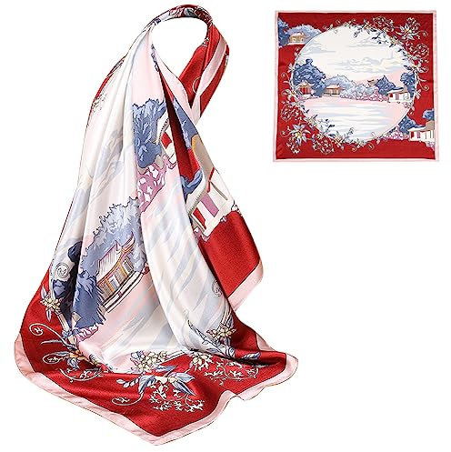 ZhaoCo 100% Natürliche Maulbeerseide Schal, 66x66cm / 26x26 Zoll Seidentuch Grafikdruck Klein Weich Quadratisch Seidenschal für Damen - 009