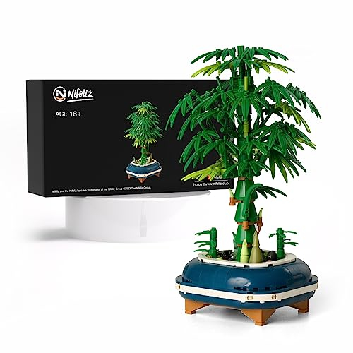 Nifeliz Bambus Bonsai Mini Bausteine Set für Erwachsene, Blumen Pflanzen Home Deko Set, Geschenk-Idee für Frauen, Männer, Sie & Ihn, Botanical Collection (528 Mini Teile), grün