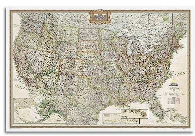 JONZA Landkarten-Poster Nordamerika USA Vintage Karte Dekorative Malerei Leinwand Wand und Kunstbild Familienschlafzimmer Dekor 40 x 60 cm