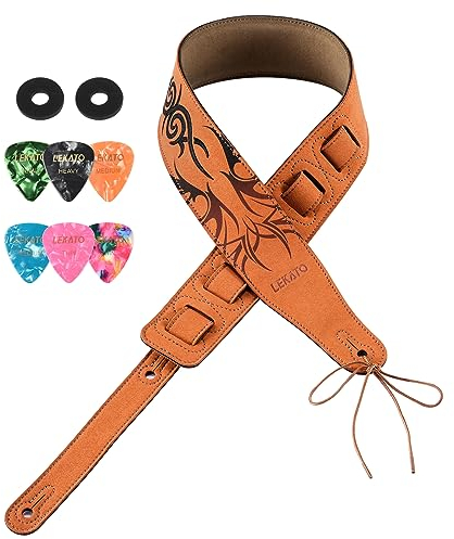 LEKATO Wildleder Bassgurt 6,1 cm breiter, Gitarrengurt mit Schaumstoff gepolsterter einstellbar Schultergurt 88,9-139,9 cm, für E-Gitarre/Akustikgitarre/Westerngitarre/E Bass (Rotbraun)