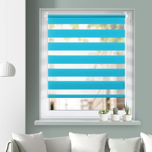 Grandekor Doppelrollo Klemmfix ohne Bohren Türkis 80x120cm(Stoffbreite 76cm) Fenster Rollos für innen Klemmrollos Duo Rollos für Fenster ohne Bohren mit Bohren Privatschutz UV-Schutz Zebrarollo