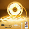 Tira LED COB Blanco Calido 5M, Luces LED COB Regulable 24v 3000K, Tira Luz LED Adhesiva Impermeable IP44, Luces LED Habitacion con Mando y Adaptador, LED Strip para Cocina, TV, Interior, Dormitorio