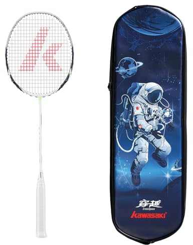 Kawasaki Master Interstellar Carbon Badminton Schläger mit Schlägertasche (Weiß-Grau)