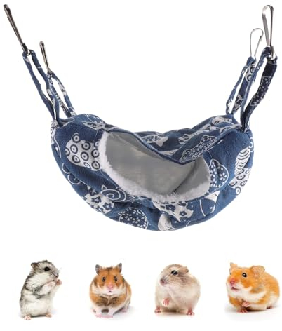 Taicols Kleine Haustierkäfig Hängematte, Weiches Haustierbett zum Aufhängen, Doppellagiges Hamster Hängematte, Haustier Schaukelbett, Verstellbar Meerschweinchen Schlafen Hängende Käfig (Blau)