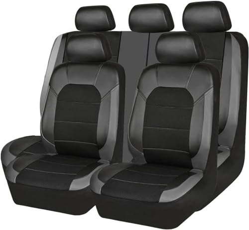 COFUNU 9 Stück Auto Sitzbezüge Sets für Jeep Compass I 2006 2007 2008 2009 2010-2015, Leder Allwetter Wasserdicht Bequem Sitzkissen Protektoren Zubehör,Black-Grey