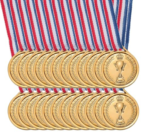 PATIKIL 1,5 Mini Bronze Medaillen, 24er Pack Kunststoff-Gewinnermedaillen für den 3. Platz mit Halsband für Tischtennisspiele, Sportwettbewerbe, Partygeschenke