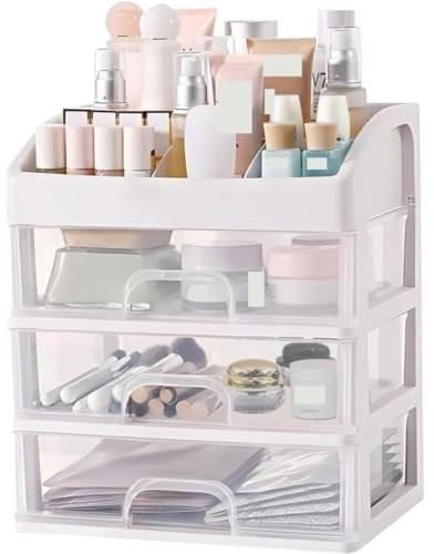 RUVOO Kosmetik Organizer Make Up Organizer Make-up-Organizer, Kosmetik-Organizer, Aufbewahrung Mit 3 Großen Schubladen, Kosmetikvitrinen Schmink Organizer Kosmetik Aufbewahrung