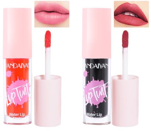 Lip Stain Long Lasting, 2 in 1 Tint Stain Gloss for Cheek and Lip, Waterproof Lip Stains & Tints, Non-Stick Cup Lip For Lip & Cheek Makeup(2PCS)