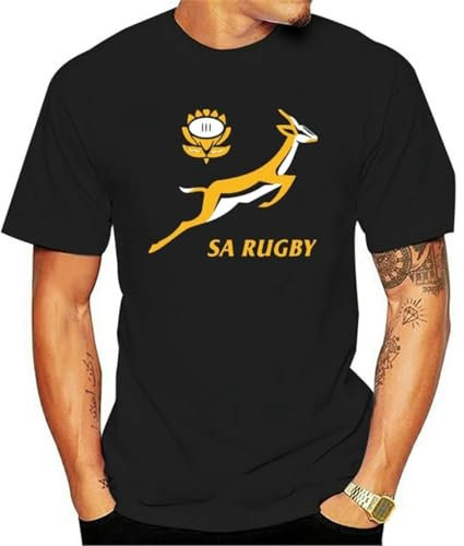 Men Short Sleeve Tshirt Springbok Rugby South Africa T Shirt Black L Black 3XL