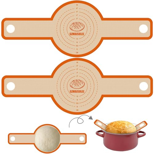 Silicone Bread Sling for Dutch Oven 2 Pcs Non-Stick & Odor-Free Bread Baking Mat Set Anti-Slip Reusable Bread Sling with Long Handle Essential Sourdough Bread Baking Supplies (Orange)