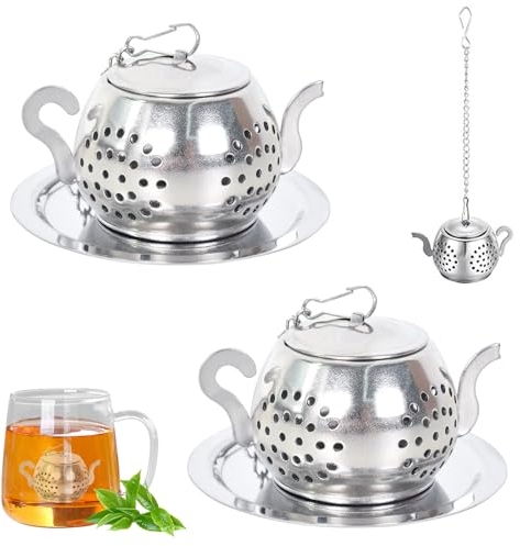 Zimoer 2 Stück Teesieb für Losen Tee, Teesieb für Tasse Edelstahl Teefilter mit Deckel und Abtropfschalen, Wiederverwendbare Teeei für Kräutertee Losem Tee Teekannen Tassen Teeflaschen und Gewürze