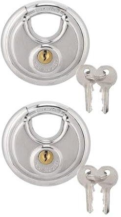 HERCHR Cadenas à Disque à Clé, 2 Pièces en Acier Inoxydable De Forme Ronde, Serrures De Rangement à Disque Robustes avec Clés pour Casier De Salle De Sport, Garage, Intérieur Et Extérieur