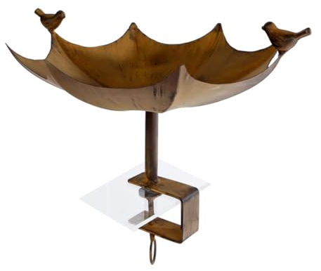MACOSA VM140032 Vogeltränke Metall Rost Braun 32 cm mit Dekovögel rund mit Tischbefestigung Futterschale Vogelbecken Wildvogeltränke Vogel Trinkstation
