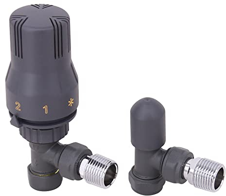 NRG Anthracite Angled Thermostatic Radiator Valve, Include Manual Angled Valves 15mm