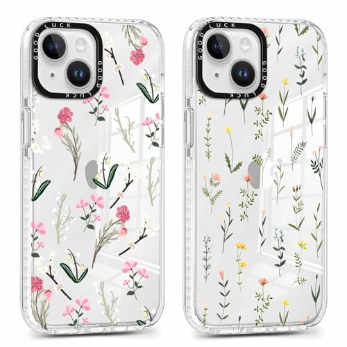 Xylota 2 Stück Transparent Handyhülle für iPhone 14/iPhone 13 6,1 Hülle, Durchsichtig Case Muster Aesthetic Blumen Mädchen Schutzhülle, Weich Silikon Dünn TPU Bumper Stoßfeste Cover für iPhone 14,15