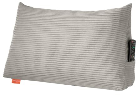 sleepling Rückenkissen Cord Optik, Keilkissen für Bett und Sofa, Lendenkissen, dreieckiges Lesekissen, Kissen mit abnehmbarem waschbarem Bezug, Seitenfach, 70 cm breit, steingrau