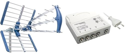 EDISION TALOS 13db Antenna TV tripla Digitale Terrestre UHF 21-48 esterno & Metronic 414114 Amplificatore TV Vhf/Uhf per Digitale Terrestre con Filtro Lte