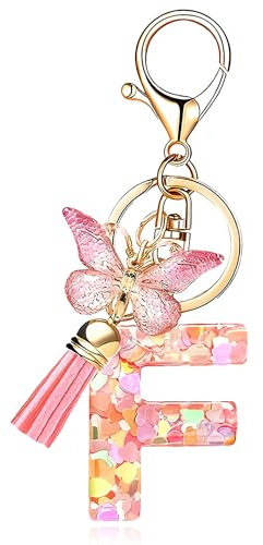LECTNORE Key Ring Personalised Keyring, Key Rings Women Cute Keychain Personalised Keychain Bag Key Ring Sister Birthday Gifts Alphabet Keychain With Butterfly(F)