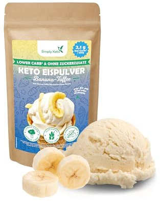 Simply Keto Lower-Carb* Banana Toffee Eis Mix - Cremiges Eis ohne Zuckerzusatz mit nur 2,1 g Netto-Kohlenhydrate - ohne Maltit - Glutenfrei, sojafrei & ketogen - für 10 Portionen (100 g)