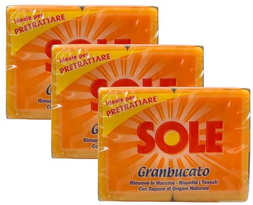 Sapone Sole GRANBUCATO, Ottimo Per Prettattare, Rimuove Le macchie, Rispetta i Tessuti, Con Sapone Di Origine Naturale 500g (3 Unità)
