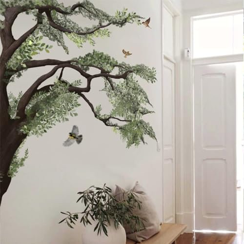 Neukids 3pcs 41×190cm Groß Handbemalter Eiche Ast Wandaufkleber Hängende Vögel pflanzen Wandsticker Wanddeko für Wohnzimmer Schlafzimmer Sofa Hintergrund