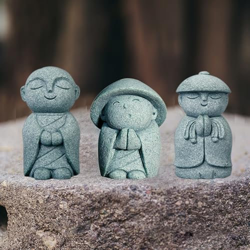 Lifexquisiter Japanische Jizo-Buddha-Statue, Feng Shui betender Mönch, Buddha-Figuren für den Innen- und Außenbereich, Aquarium, Garten, Aquarium, Heimdekoration, Teezubehör (Buddha-1), 3 Stück